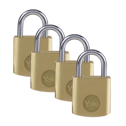 YALE Y110B Brass Open Shackle Padlock 40mm Pack of 4 Keyed Alike - Brass