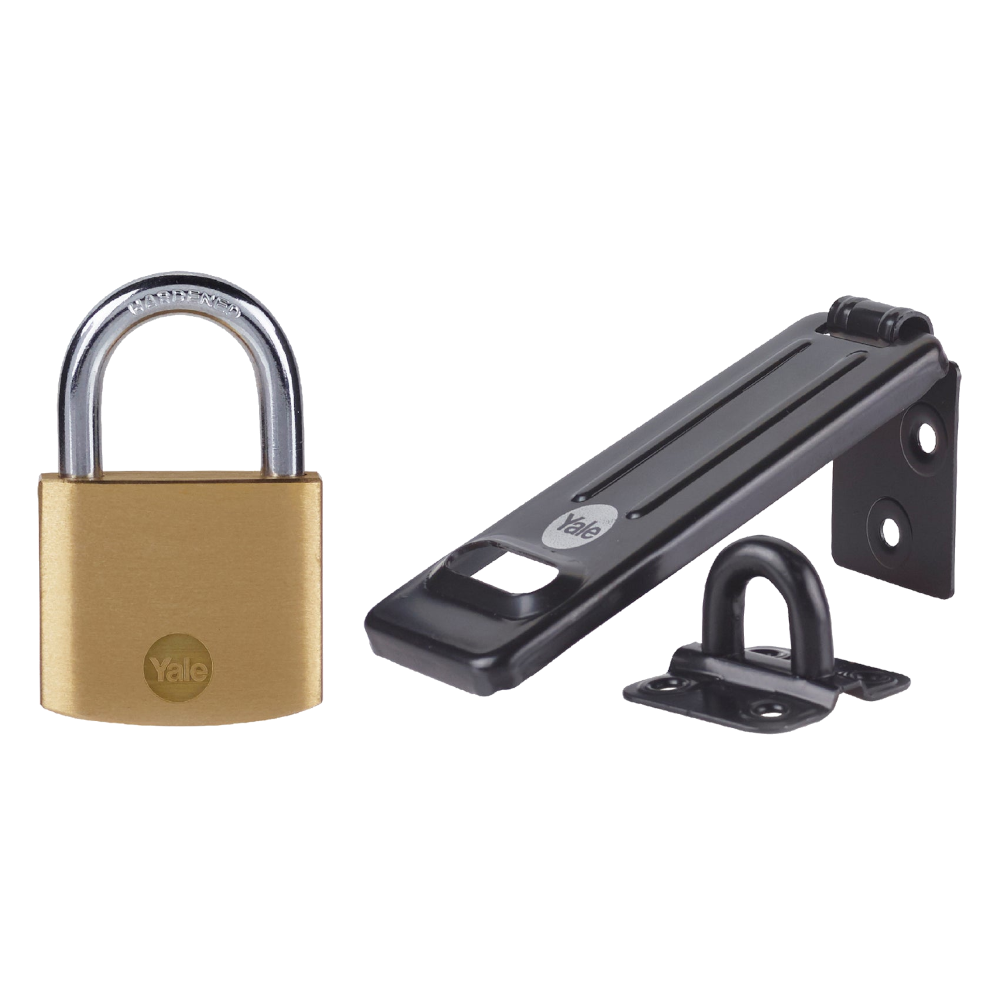 YALE Steel Hasp & Brass Padlock 120mm Hasp & 40mm Padlock