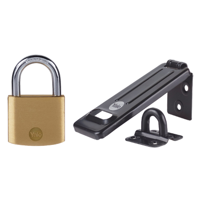 YALE Steel Hasp & Brass Padlock 120mm Hasp & 40mm Padlock