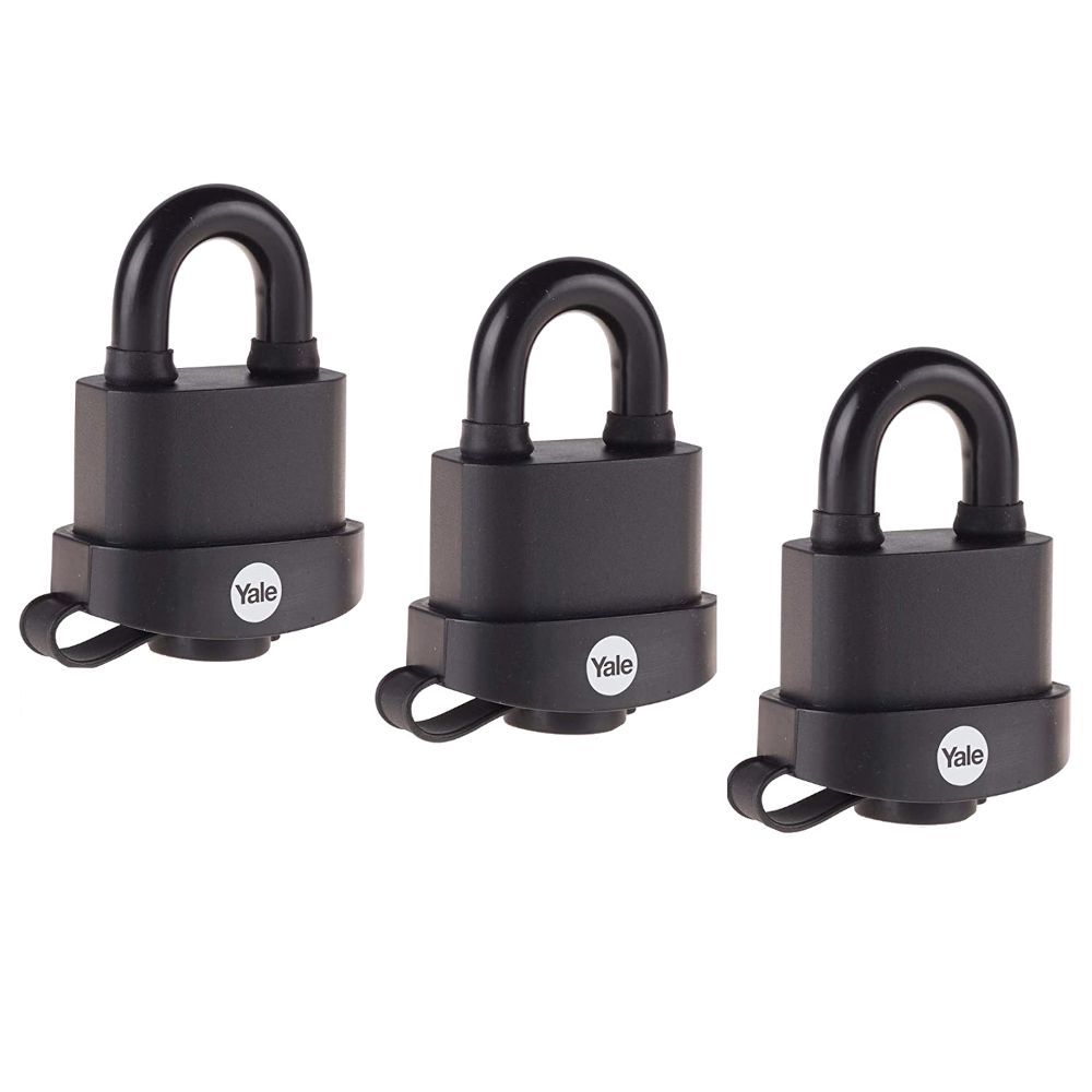 YALE Y220B High Security Open Shackle Weatherproof Padlock 51mm Pack of 3 - Black