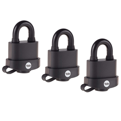 YALE Y220B High Security Open Shackle Weatherproof Padlock 51mm Pack of 3 - Black