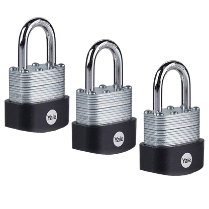 YALE Y125B High Security Laminated Steel Open Shackle Padlock 40mm Pack of 3