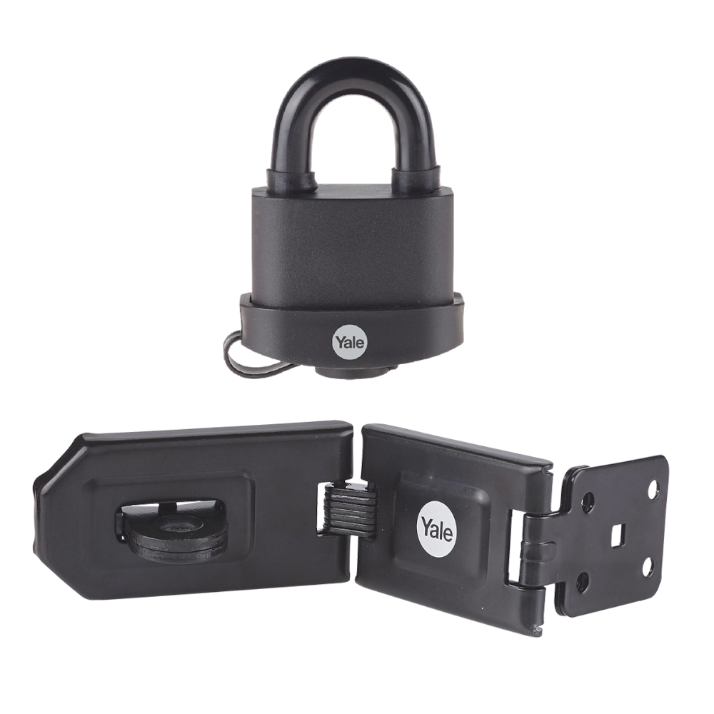 YALE Steel Hardened Steel Hasp & Weatherproof Steel Padlock 160mm Hasp & 51mm Padlock - Black