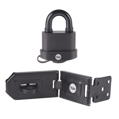 YALE Steel Hardened Steel Hasp & Weatherproof Steel Padlock 160mm Hasp & 51mm Padlock - Black