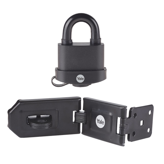 YALE Steel Hardened Steel Hasp & Weatherproof Steel Padlock 160mm Hasp & 51mm Padlock - Black