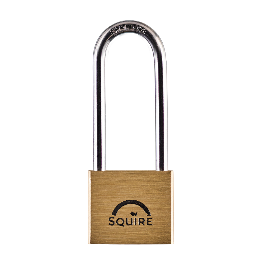 SQUIRE Lion Brass Long Shackle Padlock with Stainless Steel Shackle 40mm