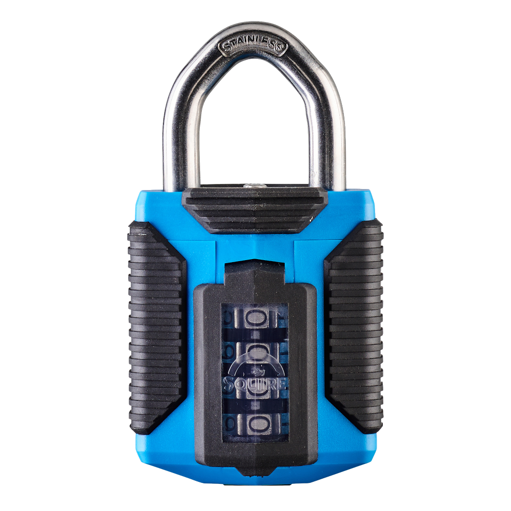 SQUIRE CP50/ATLS - All Terrain Stainless Steel Shackle Combination Padlock Open Shackle - Light Blue