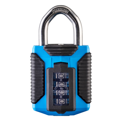 SQUIRE CP50/ATLS - All Terrain Stainless Steel Shackle Combination Padlock Open Shackle - Light Blue