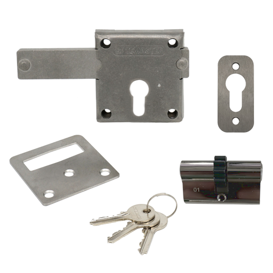 GATEMASTER Long Throw Gate Locking Bolt With Cylinder For Gates Up To 24mm Depth GLB