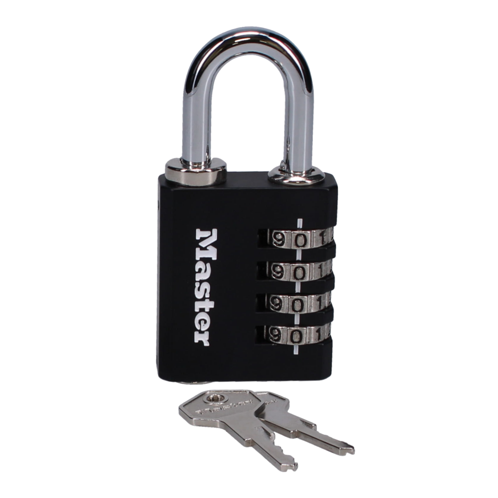 MASTER LOCK 7641EURDBLK 40mm Indoor 4 Wheel Combination Lock c/w Override Key Black