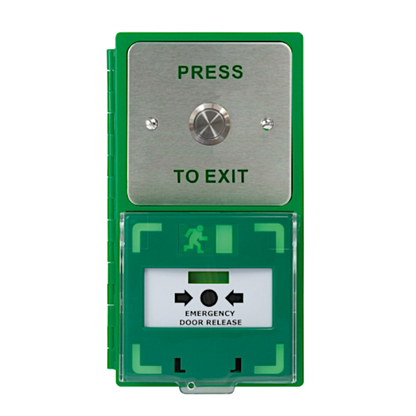 ICS Dual Unit MCP110 Call Point With 19mm Stainless Steel Exit Button Vertical DBB-H-02-110-V - Green