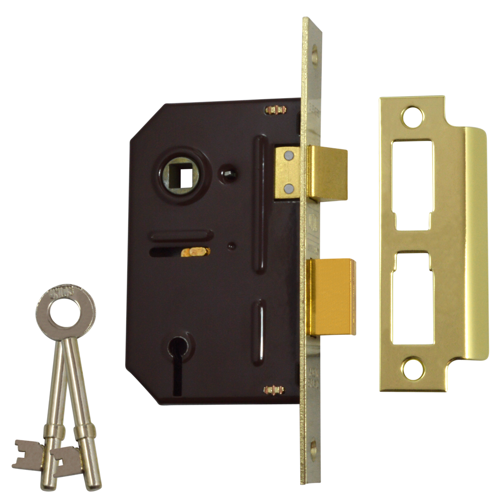 UNION 2243 3 Lever Sashlock 64mm Keyed To Differ - Polished Lacquered Brass