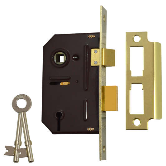 UNION 2243 3 Lever Sashlock 64mm Keyed To Differ - Polished Lacquered Brass