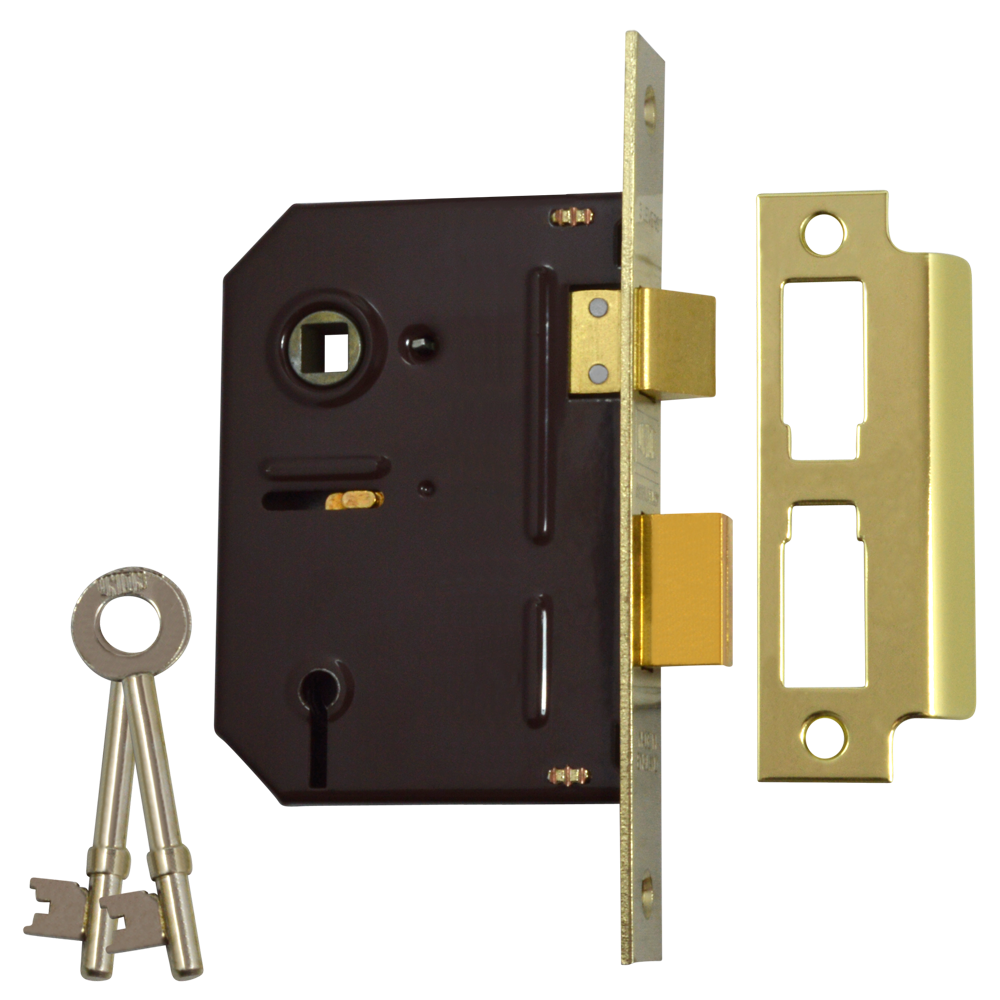 UNION 2243 3 Lever Sashlock 75mm Keyed To Differ - Polished Lacquered Brass