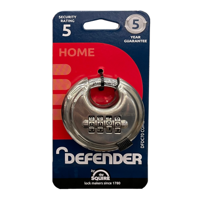 DEFENDER By Squire Combination Disc Padlock Carded - Silver