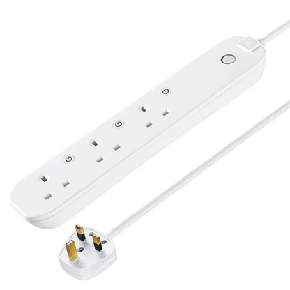 LUCECO 13A Smart Extension Lead With 3 Sockets 1 Metre Cable - White