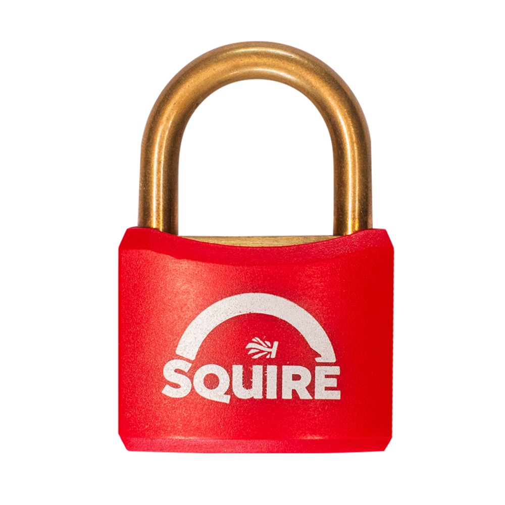 SQUIRE BR40 Open Shackle Brass Padlock With Brass Shackle KD Keyed To Differ - Red