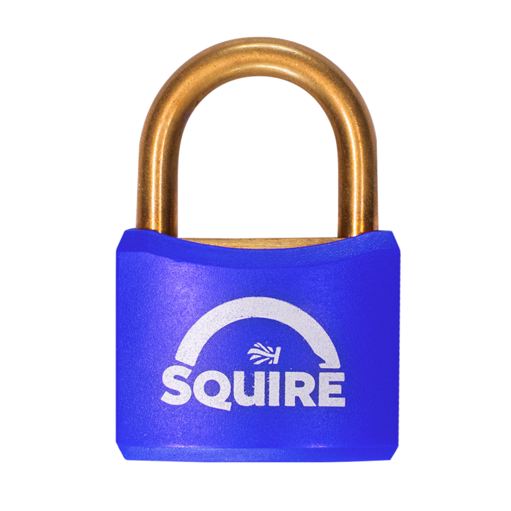 SQUIRE BR40 Open Shackle Brass Padlock With Brass Shackle KD Keyed To Differ - Blue