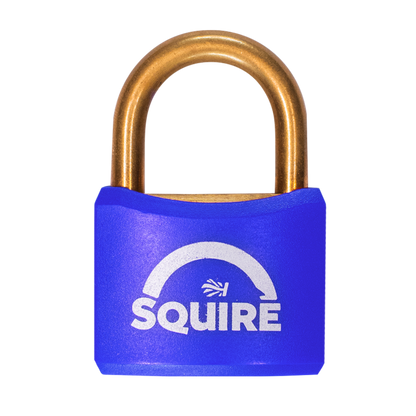 SQUIRE BR40 Open Shackle Brass Padlock With Brass Shackle KD Keyed To Differ - Blue