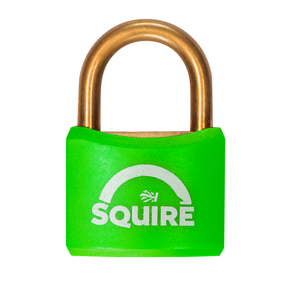 SQUIRE BR40 Open Shackle Brass Padlock With Brass Shackle KD Keyed To Differ - Green