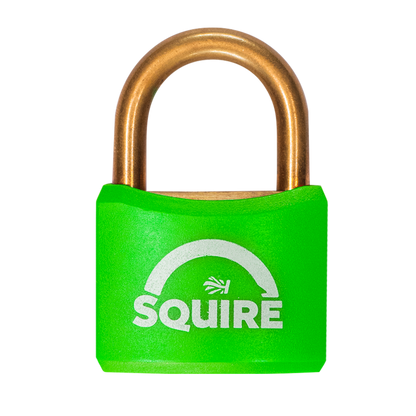 SQUIRE BR40 Open Shackle Brass Padlock With Brass Shackle KD Keyed To Differ - Green