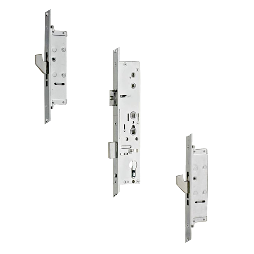 LOCKMASTER Lever Operated Latch & Deadbolt Twin Spindle 20mm Radius Faceplate 2 Hook 45/92 - Stainless Steel