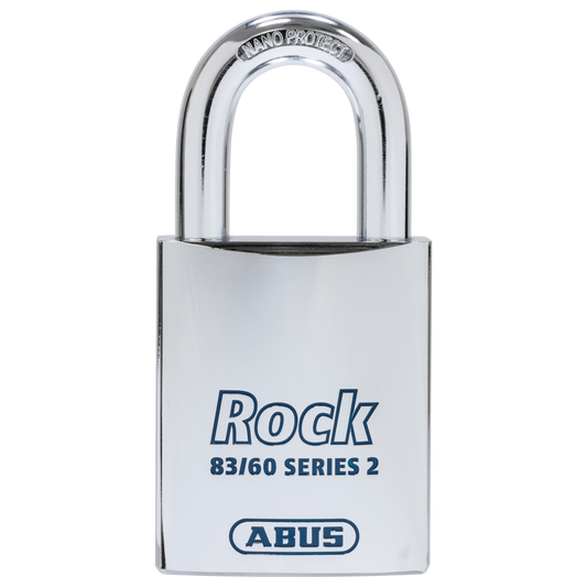 ABUS 83/60-5 Rock Series 2 Open Shackle Steel Padlock Body Only Without Cylinder Accepts Fig 8 Cylinder - Chrome Plated