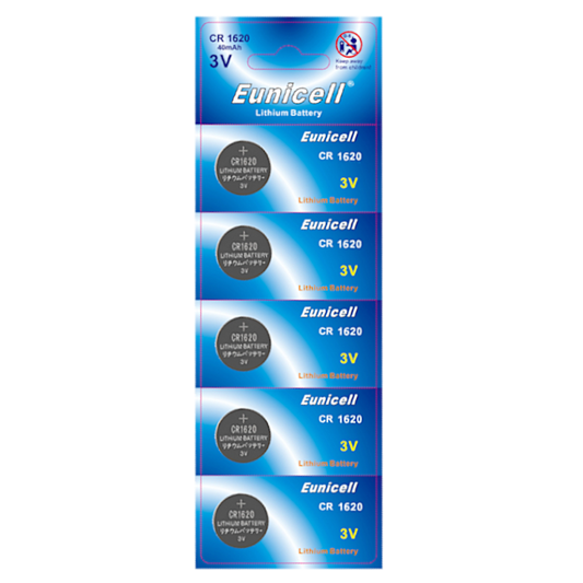 EUNICELL 3V CR1620 Button Cell Battery (5 PER CARD) CR1620