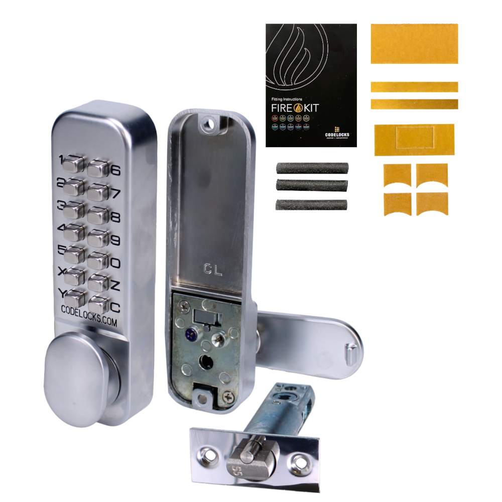 CODELOCKS CL155 Digital Lock With Optional Holdback CL155 SG FKP With Fire Kit - Satin Chrome