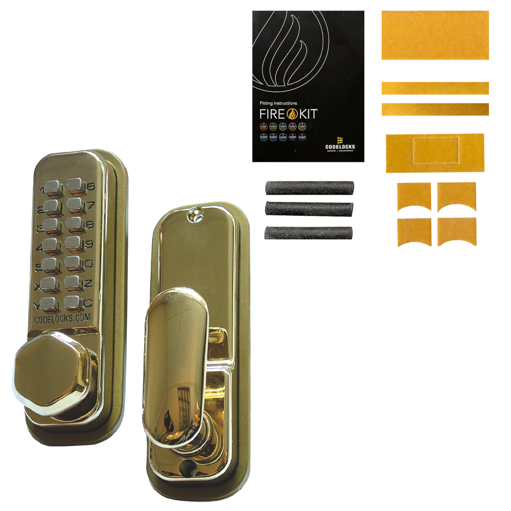 CODELOCKS CL255 Digital Lock With Optional Holdback CL255 With Fire Kit - Polished Brass