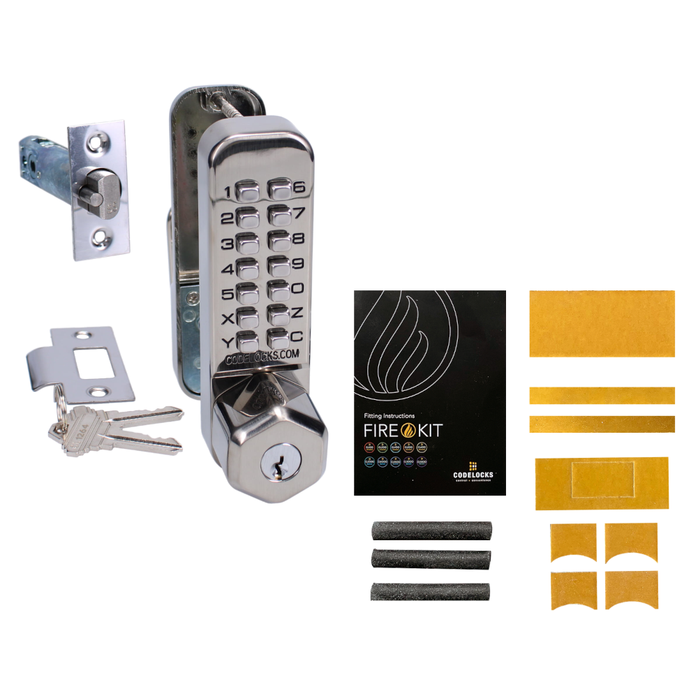 CODELOCKS CL255KO Series Digital Lock With Key Override CL255KO With Fire Kit - Stainless Steel