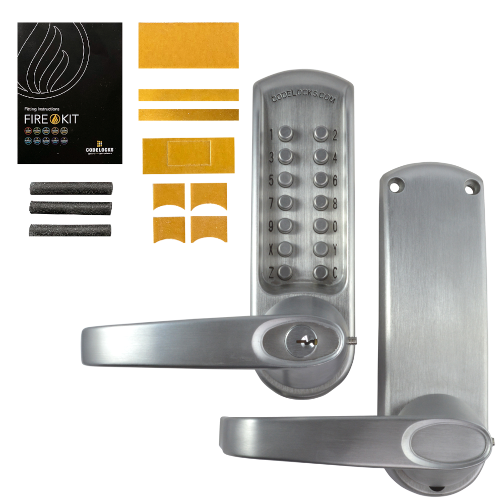 CODELOCKS CL610 Series Digital Lock With Tubular Latch CL610 Without Passage Set With Fire Kit - Stainless Steel