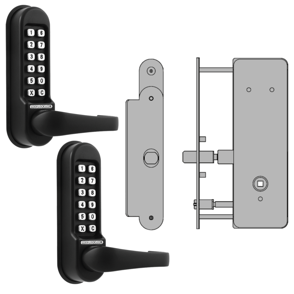 CODELOCKS CL0530 Back To Back Digital Lock Black Marine Grade with XTD Gate Lock CL0530 BK MG BB XTD Without Passage Set