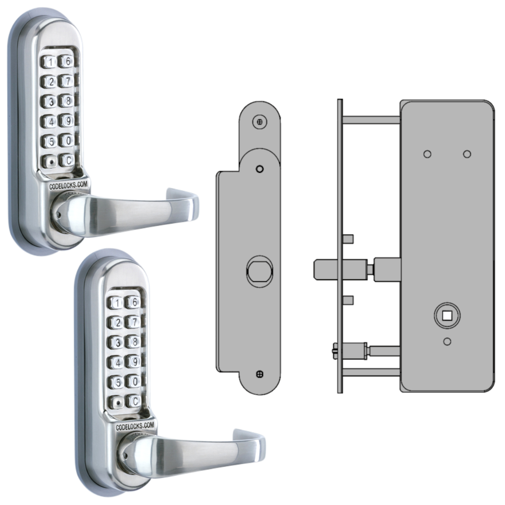 CODELOCKS CL0530 / CL0535 Back To Back Digital Lock Stainless Steel with XTD Gate Lock CL0535 BB XTD With Passage Set - Stainless Steel PVD