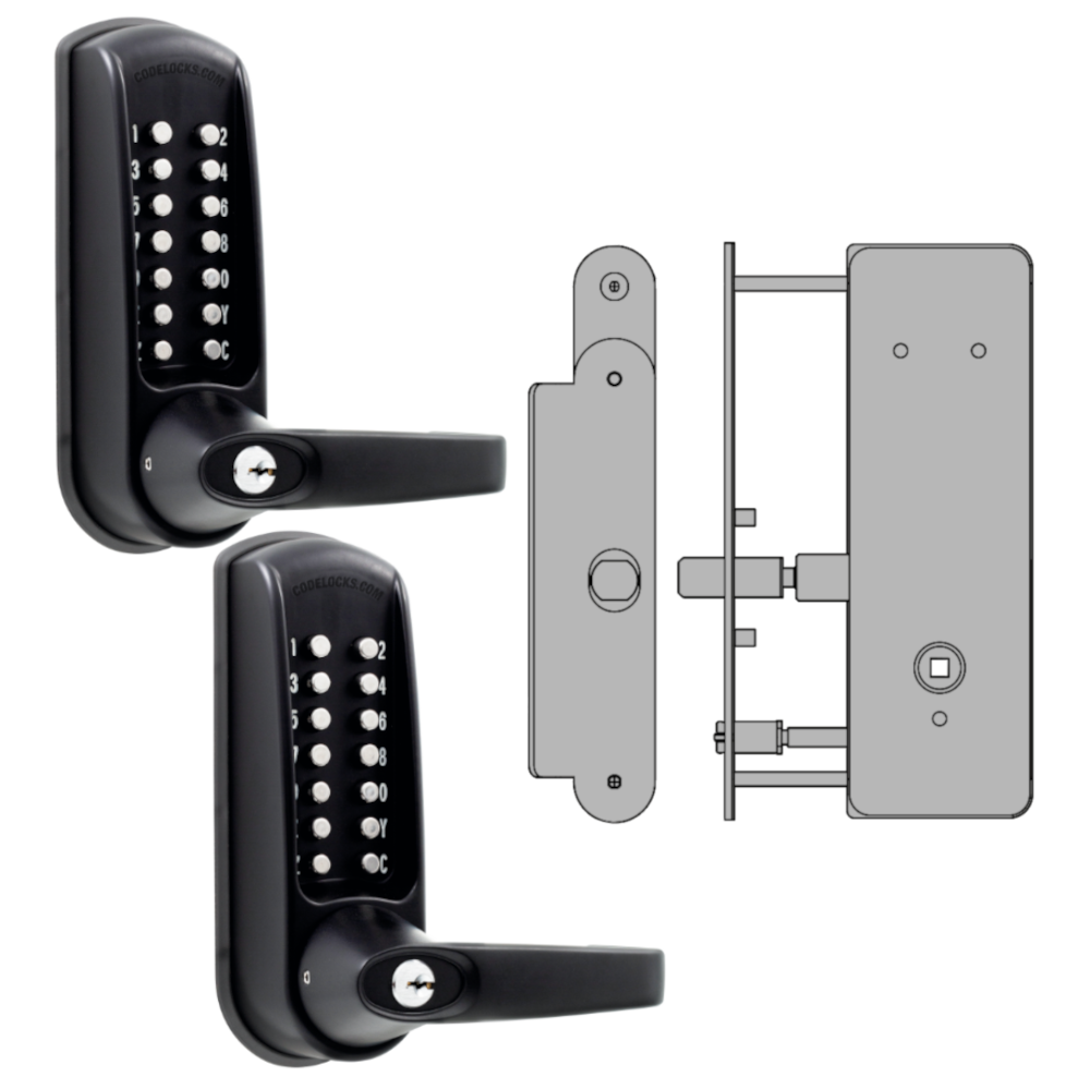 CODELOCKS CL0630 Back To Back Digital Lock Black Marine Grade With XTD Gate Lock CL0630 BK MG BB XTD Without Passage Set