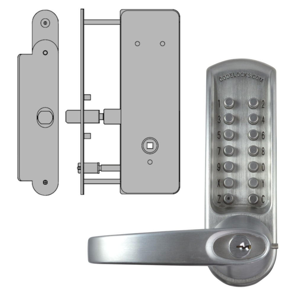 CODELOCKS CL0630 / CL0635 Digital Lock Brushed Steel With XTD Gate Lock CL0635 BS XTD With Passage Set