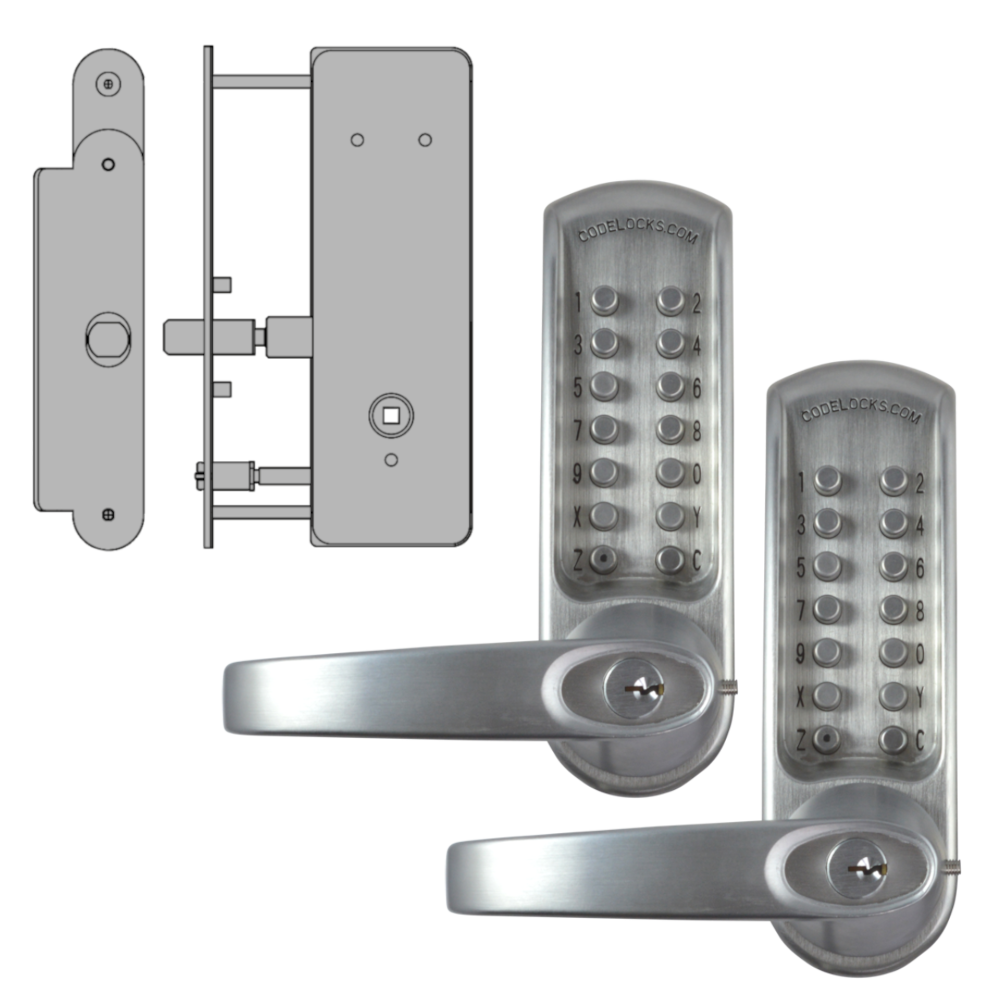 CODELOCKS CL0630 / CL0635 Back To Back Digital Lock Brushed Steel With XTD Gate Lock CL0635 BS BB XTD With Passage Set - Brushed Steel PVD