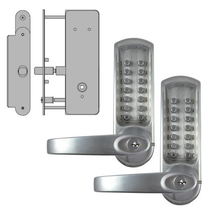 CODELOCKS CL0630 / CL0635 Back To Back Digital Lock Brushed Steel With XTD Gate Lock CL0635 BS BB XTD With Passage Set - Brushed Steel PVD