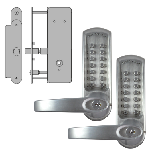 CODELOCKS CL0630 / CL0635 Back To Back Digital Lock Brushed Steel With XTD Gate Lock CL0635 BS BB XTD With Passage Set - Brushed Steel PVD