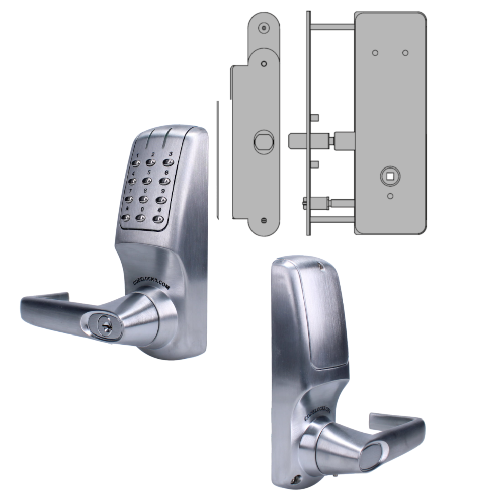 CODELOCKS CL5030 Battery Operated Digital Lock Brushed Steel With XTD Gate Lock CL5030 BS XTD With Passage Set - Brushed Steel PVD