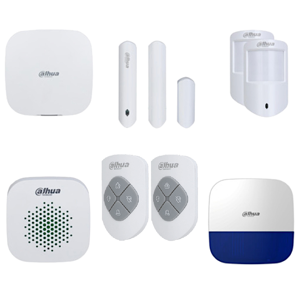 DAHUA Airshield Alarm Kit Including Hub, Internal Siren, External Siren, 2 x PIR and 1 x Magnetic Contact Plus 2 x Key Fobs - White