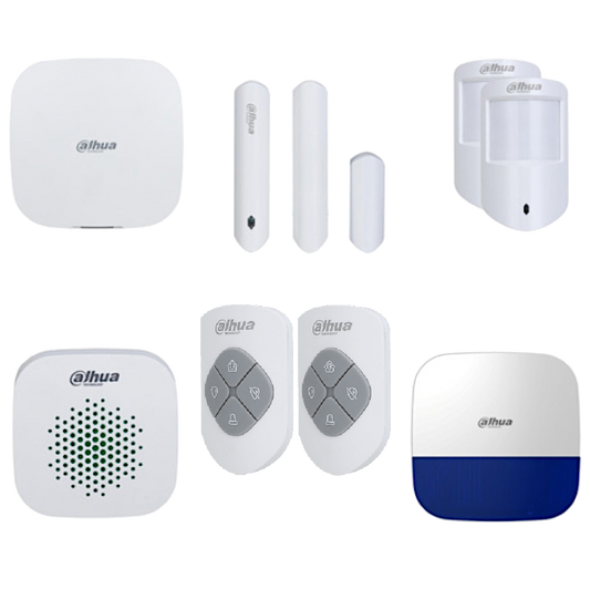 DAHUA Airshield Alarm Kit Including Hub, Internal Siren, External Siren, 2 x PIR and 1 x Magnetic Contact Plus 2 x Key Fobs - White