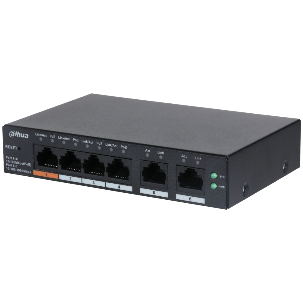 DAHUA Network Switch 6 Ports (4 x PoE) Cloud Management Via Dolynk CS4006-4ET-60 4 x PoE Ports - Black