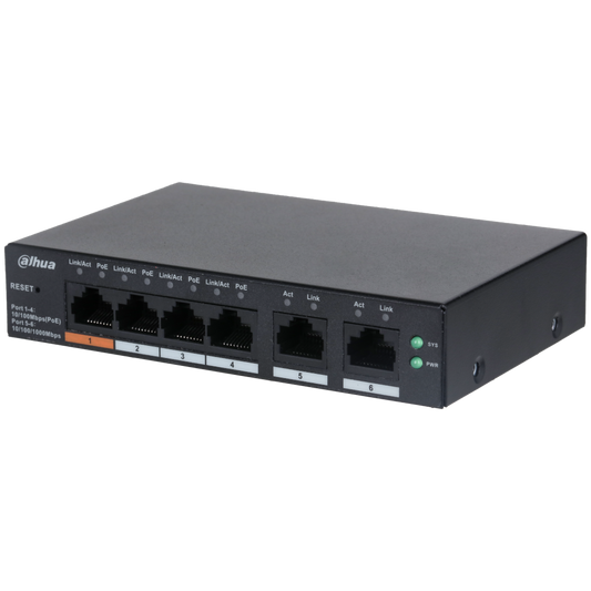 DAHUA Network Switch 6 Ports (4 x PoE) Cloud Management Via Dolynk CS4006-4ET-60 4 x PoE Ports - Black