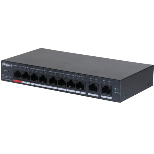 DAHUA Network Switch 10 Ports (8 x PoE) Cloud Management Via Dolynk CS4010-8ET-110 8 x PoE Ports - Black