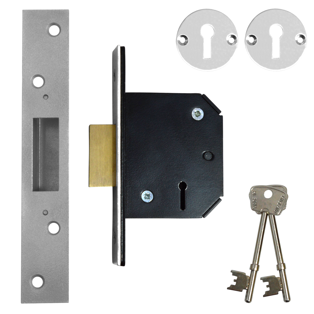 WILLENHALL LOCKS M1 5 Lever Deadlock 64mm Keyed To Differ - Satin Chrome