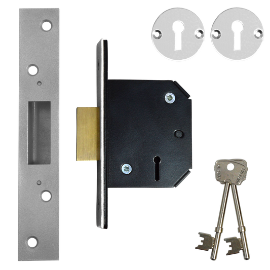 WILLENHALL LOCKS M1 5 Lever Deadlock 64mm Keyed To Differ - Satin Chrome