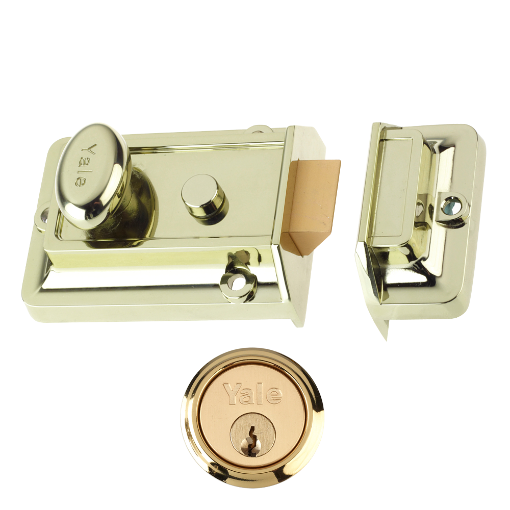 YALE 77 & 706 Non-Deadlocking Traditional Nightlatch 60mm with Cylinder - Polished Brass