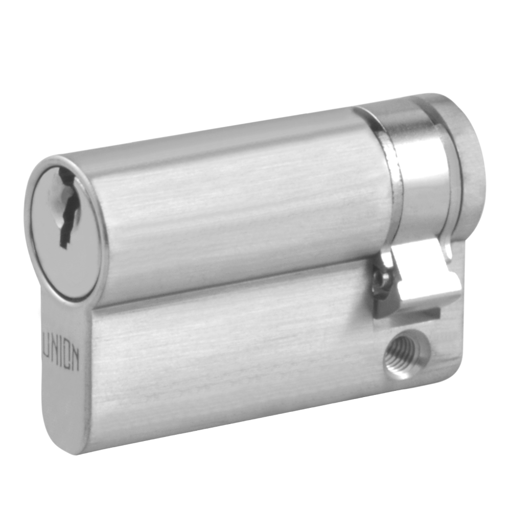 UNION 2X20A Euro Half Cylinder 49mm 41/8 Keyed To Differ - Satin Chrome