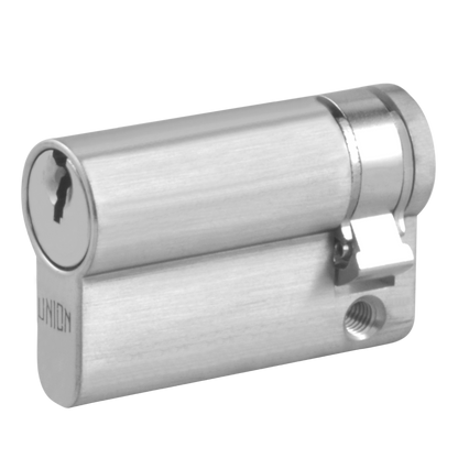 UNION 2X20A Euro Half Cylinder 49mm 41/8 Keyed To Differ - Satin Chrome